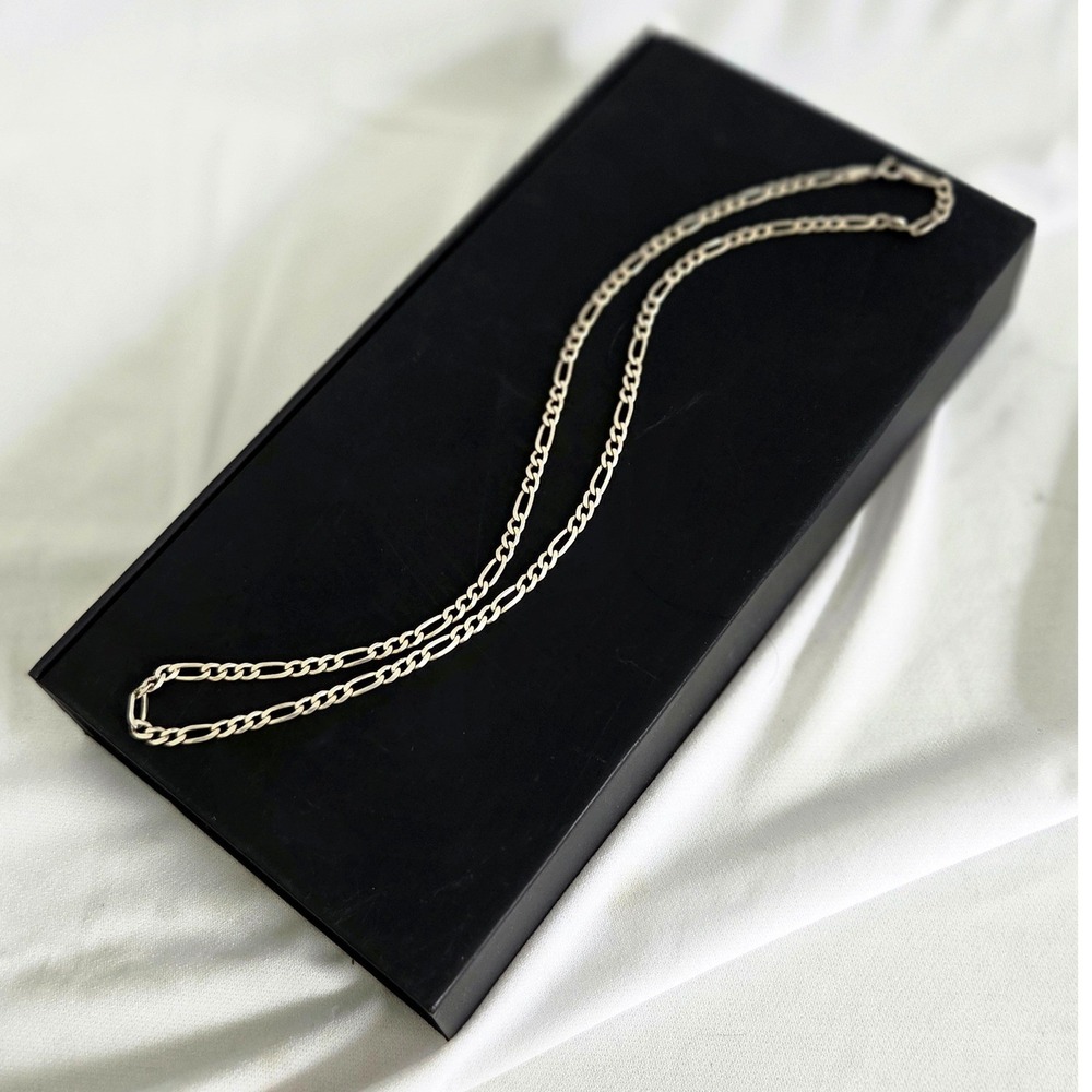 925 Sterling Silver Figaro Chain Necklace Italy 20 Inch